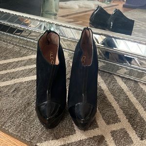 Aldo black heel boots with silver stem